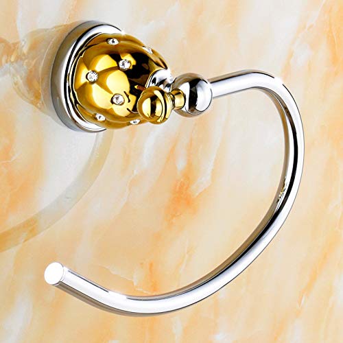 Joeesun Baño de latón Oro/Plata/Negro con Anillo de Toalla de Diamante Accesorios de baño Productos, toallero Barra de Toalla montada en la Pared CC, Dorado Que agrega Argent