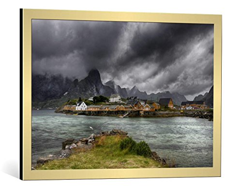 Kunst für Alle Cuadro con Marco: Aida Ianeva Classic Norway - Impresión artística Decorativa con Marco, 80x55 cm, Dorado Cepillado