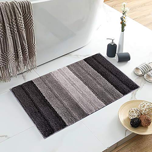 Lewondr Alfombra de Rayas, Tacto Suave Rectángulo Alfombra con Respaldo Antideslizante Absorbente, Diseño Moderno Alfombra Puerta De Baño para Hogar Sala de Estar Dormitorio - Gradiente Gris