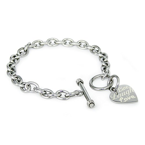 Live (Vivir) Laugh (Risa) Love (Amor) Nombre Personalizado Acero inoxidable Corazón Grabado Encanto, Sólo Pulsera