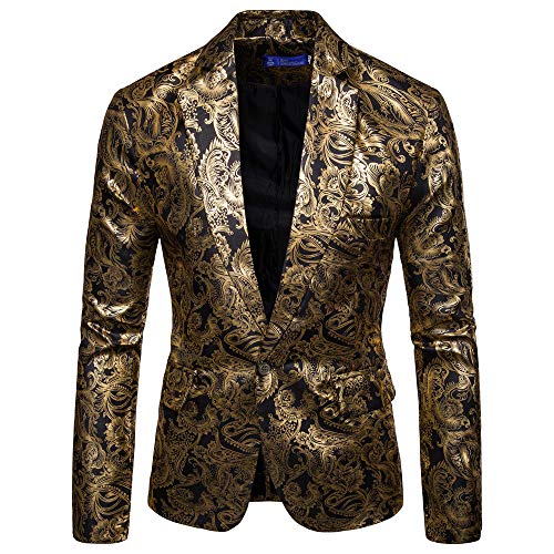 Logobeing Chaqueta de Traje para Hombre, Americana Hombre Casual Nuevo Impreso Abrigo Estampado de Manga Larga de Chaqueta de Punto Dashiki de Los Hombres (M, Amarillo)