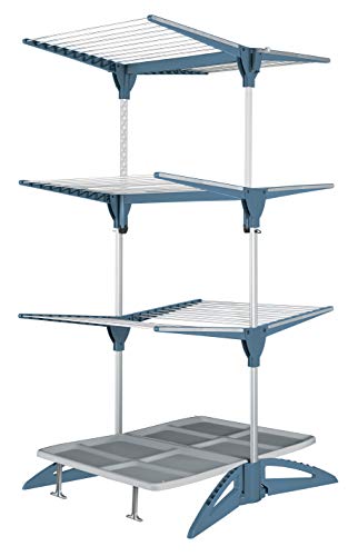 Meliconi - Tendedero Vertical Maxi con Bandeja recogegotas y Gancho para Perchas, Color Azul Avio, Aluminio, 60 m, 94 x 90 x 180 cm, Fabricado en Italia