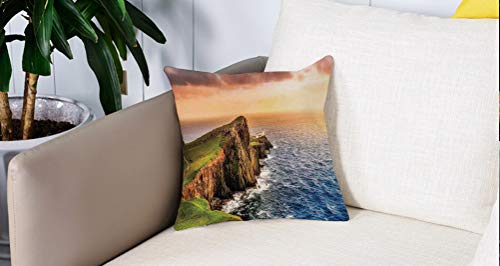 Mingdao Square Soft and Cozy Pillow Covers,Decoración del Faro, Colorido Océano Costa panorámica Punto Neist Faro Escocia Reino Unido,Funda para Decorar Sofá Dormitorio Decoración Funda de Almohada.