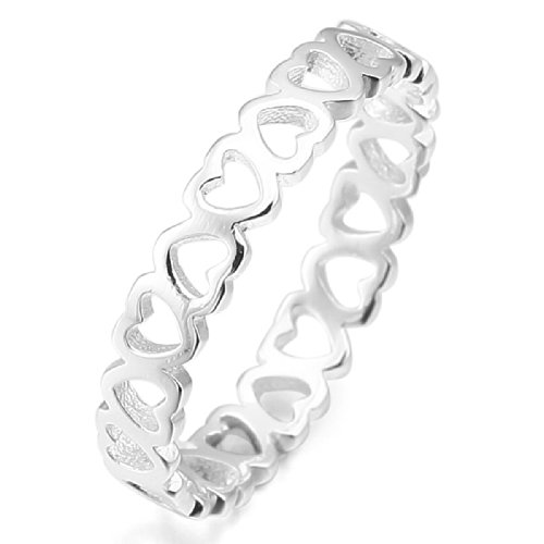 MunkiMix 925 Plata Anillo Ring El Tono De Plata Corazón Heart Alianzas Boda Amor Love Talla Tamaño 17 Mujer