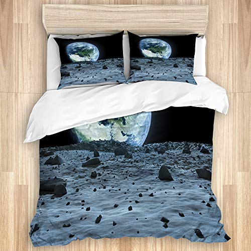 TARTINY Tierra Azul Espacial Vista Desde la Luna de Este amueblado por NASA Outer View Landing,Juego de Ropa de Cama con Funda nórdica de Microfibra y 2 Funda de Almohada - 200 x 200 cm