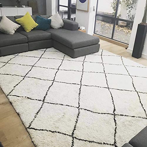 Wondrushy Clásicos Europeos Hechos a Mano rombo Raya Alfombra Blanco y Negro Dormitorio Sala de Estar Alfombra de la Sala de Estudio (tamaño : 80cm*150cm)