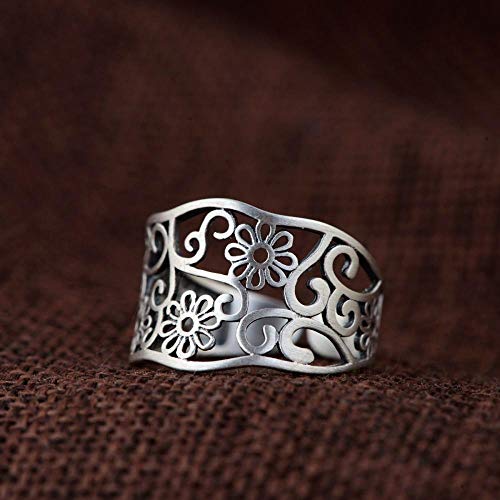 YIYIYYA Mujer Anillo,Ajustable La Plata Esterlina 925 Moda Flor Calada Forma De Mate Mujer Anillo Ajustable Joyas Vintage Simples Amigos Fiesta De Cumpleaños