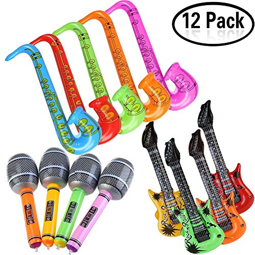 Yojoloin 12 UNIDS Inflables Guitarra Saxofón Micrófono Globos Instrumentos Musicales Accesorios para Fiesta Suministros Favores de Fiesta Globos Random Color (12 PCS)