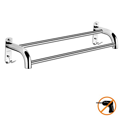 AJOXEL Toallero Barra Acero Inoxidable, 50cm Toallero Baño Adhesivo con Ganchos, Toallero Pared Baño Doble Barra