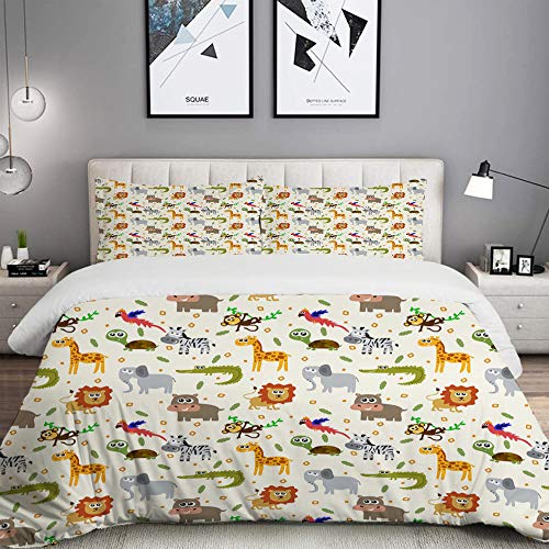 ALLMILL Juego de Ropa de Cama con Funda de edredón,Africana Australiana Infantil Infantería Silly Caras Safari León Elefante Cocodrilo,de Almohada de Microfibra,220 x 240cm