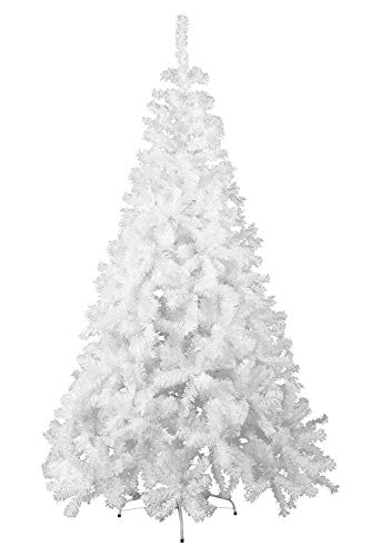 HENGMEI 210cm Artificial Árbol de Navidad Decoración Navideña, Material PVC, Blanco con Soporte en Metal