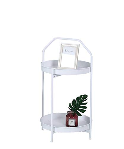 Jun Mesa de café de Dos Pisos de Hierro Dorado Sencillo y Moderno Sala de Estar Sofá Rincón del gabinete Dormitorio Mesa Redonda pequeña (Color : White, Size : Large)