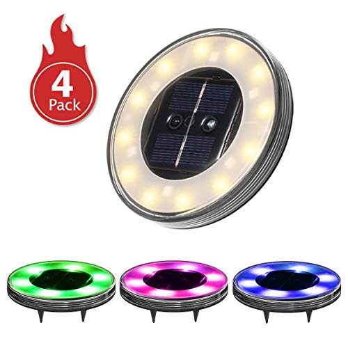 Luces Solares Led Exterior,Tomshine 4Pack 12+6 LEDs Luces Solares para Jardín con Sensor de Inducción Humana,IP68 Impermeable,7 Colores,Focos Solares LED para Exterior,Jardín,Terraza, Césped,Pasarela