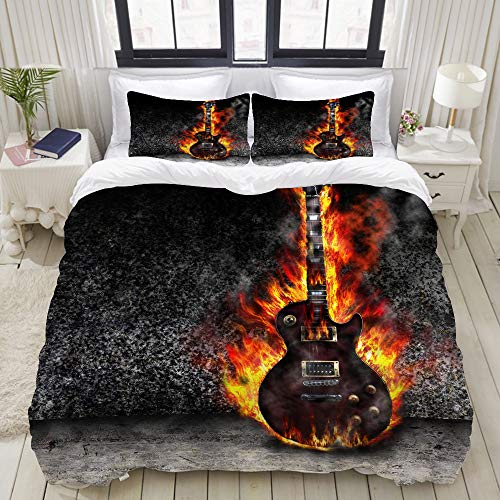 MIGAGA nórdico Juego de Ropa de Cama de 3 Piezas,otoño-Invierno,La Guitarra ardiente en la habitación Vieja,1 Funda Nórdica y 2 Funda de Almohada (240 x 260cm)