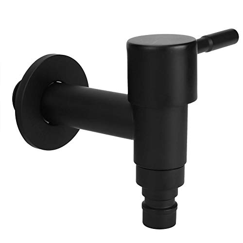 Pbzydu Grifo doméstico para Agua fría, Acero Inoxidable Negro Grifo rápido Lavadora Grifo de Agua G1/2in Rosca Macho para baño Dormitorio Apartamento(Negro)