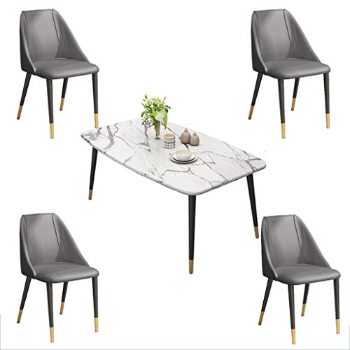 Tabla Simple Europea Y La Combinación Juego de Sillas de Oficina Silla Y Mesa 110cm / 120cm Tabla 4 Sillas de Cuero Biblioteca Cine Postre Tienda Mármol Mira Mesa Pequeño Tabla Apartamento Comedor