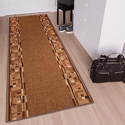 Tapiso Antideslizante Alfombra de Pasillo Cocina Entrada Diseño Moderno Marrón Crema Pelo Corto a Metros 100 x 140 cm