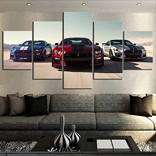 TOPRUN Coche Deportivo Cuadro Lienzo 5 Piezas Material no Tejido impresión Moderno Pared Decorativos Sala Oficina Estar apartamento Marco Enmarcado Listo Colgar