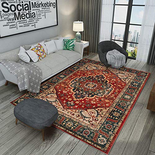 Vlejoy Nueva Alfombra Tradicional Oriental Sala de Estar área Grande Interior Retro patrón Persa diseño Moderno Resistencia a la presión no es fácil de desvanecer-120x180cm