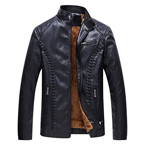 X&Armanis Chaqueta de Cuero cálido para Hombre, Chaqueta de Cuero de la PU Abrigo de Invierno Chaqueta con Cremallera Moto,1,L