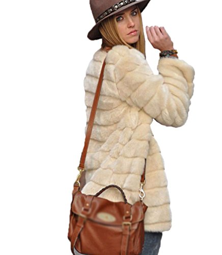 YiLianDa Chaqueta Corta de Piel Faux Abrigo con Manga Larga para Mujer de Invierno Beige 3XL