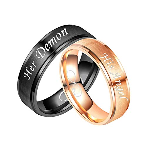 Aeici Anillo Moda Hombre Anillos Acero Compromiso Grabado Amor Infinito Her Demon y His Angel Mujer 9,5 + Hombre 12