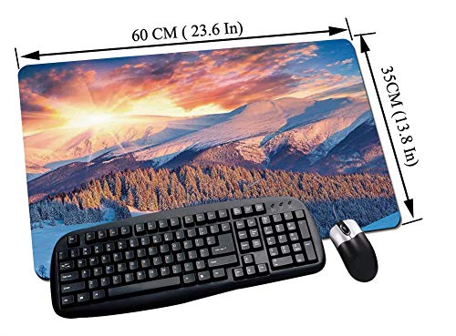 Alfombrilla Raton Gaming,Decoración del apartamento, impresionante vista a la montaña con colorido amanecer de in,Impermeable con base de goma antideslizante, PC y laptop comfortable mouse pad60x35 cm