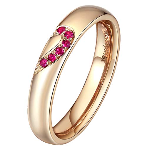 AmDxD Joyería Anillos de Compromiso para Mujer Oro de 18K Natural Rubí Corazón Diseño Anillos Oro Tamaño 18,5