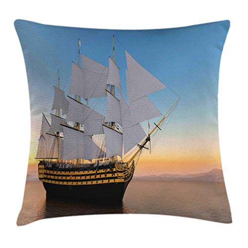 Bue Time Funda de Almohada para lanchas, Galeón Tall Ship y Horizon en el telón de Fondo de un Gran Barco Que navega en Ocean Rendering