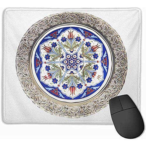 Cute Gaming Mouse Pad, Alfombrilla para ratón Azul Antiguo Histórico Plato Turco Plato Iznik Otomano Antiguo Abstracto Antiguo