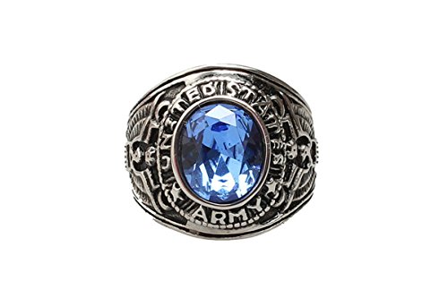 Epinki Hombre Anillos Acero Inoxidable Soldado Ejército Militar Oval con Azul Cubic Circonio Sortija de Sello Anillos para Hombre Plata Tamaño 20