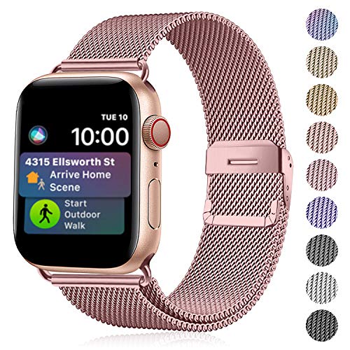 Funbiz Metal Correa Compatible con Apple Watch 38mm 40mm 42mm 44mm, Pulsera de Repuesto de Acero Inoxidable para iWatch Series 5 4 3 2 1, 38mm/40mm-Oro Rosa