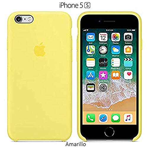 Funda Silicona para iPhone 5 y 5s Silicone Case Calidad, Textura Suave, Forro Interno Microfibra (Amarillo)