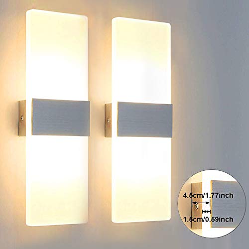 Glighone 2 * 12W Apliques de Pared LED Lámpara de Pared Moderna Luz de Aluminio Luz Interior para Sala de Estar, Casa (12W Blanco Cálido)