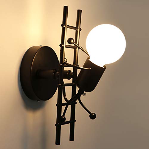 HAWEE Humanoide Creativo Lámpara de Pared Interior Luz de Pared Moderno Apliques de Pared Art Deco Max 60W E27 Base para Niños, Dormitorio, Escaleras, Cocina, Pasillo, Restaurante, Negro