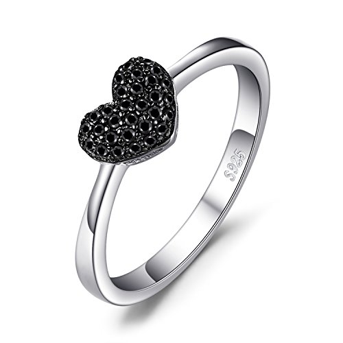JewelryPalace Anillo dulce en forma de corazón adornado Espinela negro en Plata de ley 925 Tamaño 14