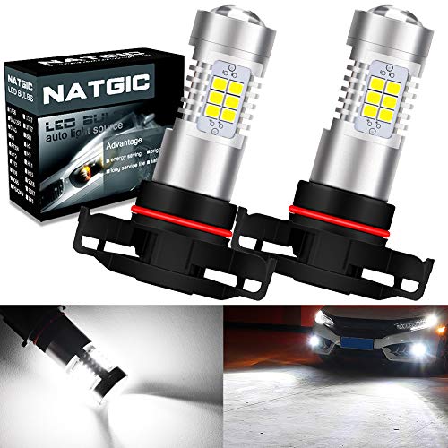 NATGIC PSX24W Bombillas antiniebla led Xenon blanco 2835 Conjuntos de chips SMD con lente Proyector para luces de circulación diurna con lámpara antiniebla, 10-16 V 10.5 W (paquete de 2)