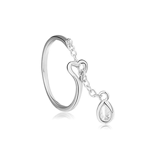 NOBRAND De Moda 925 Apertura del Anillo Dedo de Plata de la Franja de Diamante Ajustable Gota de Agua pequeño Anillo Femenina Moda (Color : Water Ring, Size : Adjustable Opening)