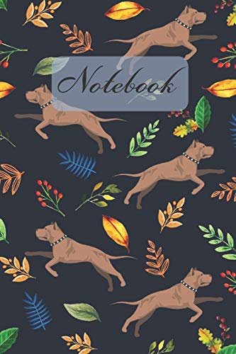 Notebook: Liver Pitbull Terrier Dog And Leaves - Diary / Notes / Track / Log / Journal , Book Gifts For Women Men Kids Teens Girls Boys 6x9" 120 Pages (Lovely Dog Notebook)