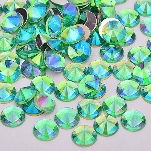 PENVEAT 4 mm 5 mm 6 mm 10 mm Azul AB Rhinestone Rivoli Volta Apartamento Piedras Redondo Acrílico Cristal Uñas Piedras No Hotfix Rhinestone DIY Manualidades, Green AB, 5mm 500pcs