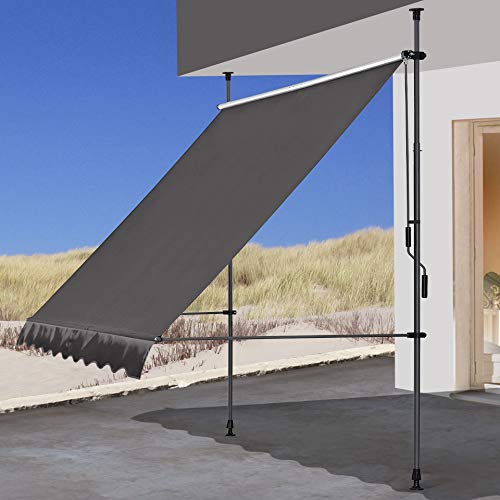 QUICK STAR Toldo retráctil 250 x 130 cm Tienda Manual Ventana Terraza Jardín Exterior Tienda Balcón Gris