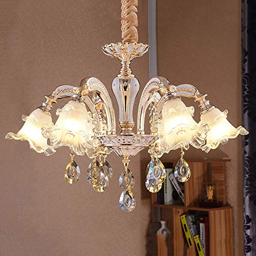 Rjj Flores Europea Cálida Luz De La Lámpara Araña De Cristal De Cristal De Lujo LED E14 * 6 Artística De Alquiler Villa De Manera Creativa 70 * 70 * 50cm Calentar