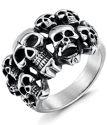 sailimue Acero Inoxidable Anillo Calavera Hombre Mujer Unisex Cráneo Anillo Joyeria Plata, Tamaño 70 22.2