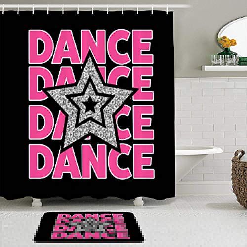 ShopHM Juegos de Cortinas de baño con alfombras Antideslizantes, Hiphop para Punk Band Star Dance Graphic tee Retro Fashion Beauty Font Teens Girl Design Music,con 12 Ganchos