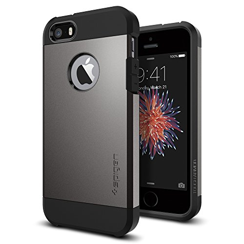 Spigen Funda iPhone [Tough Armor] Protección Extrema de Servicio Pesado y tecnología de cojín de Aire para iPhone SE/iPhone SE/iPhone 5 - Gunmetal