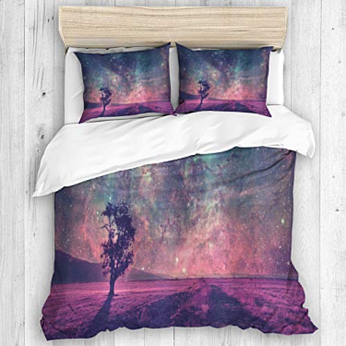 ZORMIEY Ropa de Cama - Funda nórdica，Galaxy Lonely Tree Silhouette Space Elementos amueblados de la NASA Obra，Traje de Microfibra Nuevo Invierno de Tres Piezas