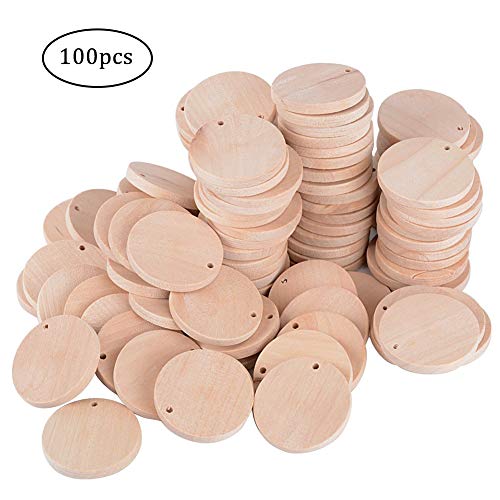 100pcs Discos Madera Círculos Rebanadas Redonda para Manualidades Pintar Colgar Llaveros Artesanías Diy Bricolaje Decoraciones Navidad Hogar Adornos Diametro 3.5cm