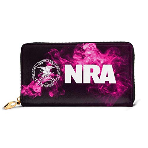 JHGFG Asociación Nacional del Rifle NRA Bloqueo de RFID para Mujeres Cartera con Cremallera Cartera de Cuero Genuino Portatarjetas Largo Organizador Carteras Monedero Grande de Viaje