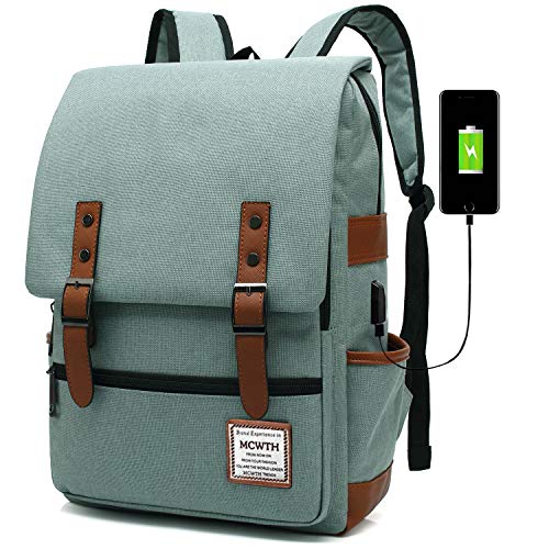 MCWTH Mochila Portátil Casual del Trabajo Diario Camping Viaje, Mochila para Portátil Multiusos Daypacks con Puerto de Carga USB (Verde)