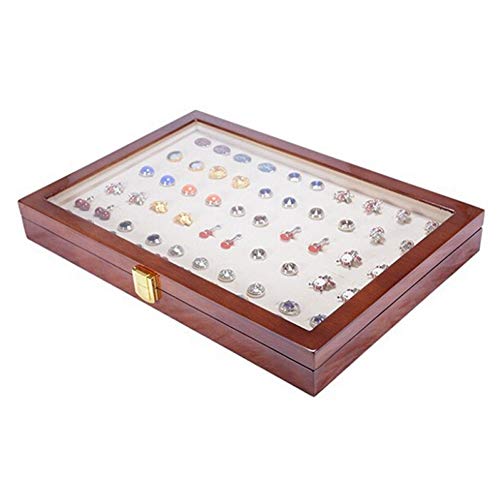 QPODGQ Caja De Almacenamiento De Joyas 50 Pares De Montaje De La Cubierta De Vidrio De Almacenamiento De Gemelos Caja De Regalo Caja De Madera Pintada Caja De Exhibición De Joyería Auténtica